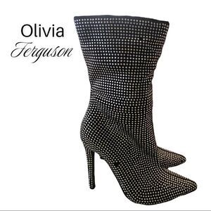 Olivia Ferguson Black Rhinestone Covered Heeled Ankle Boots 5.5